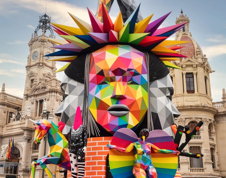 Valencia, Spain festival design of a multicolored statue of a woman